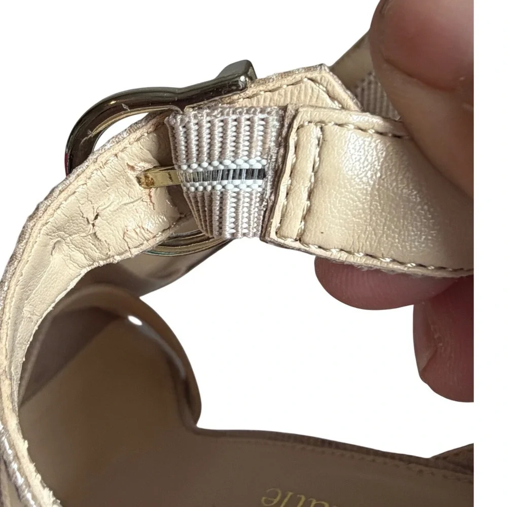 Kelly & Katie Beige Snakeskin Embossed‎ Kitten Heel Sandals Womens 7.5 Strappy